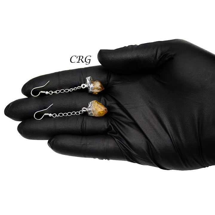 QTY 1 - Citrine Point Earrings with Silver Plated Tops / 1 - 2" AVGCrystal River Gems