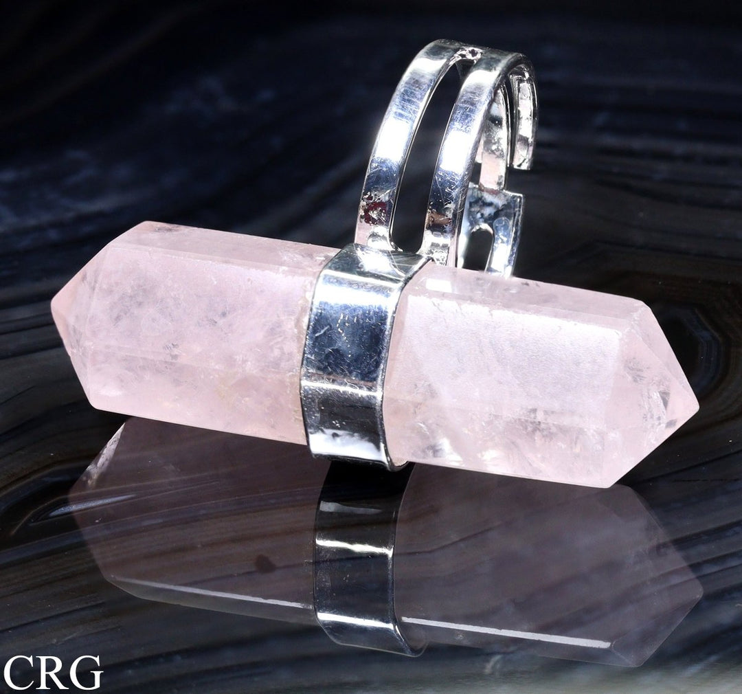 Double Terminated Rose Quartz Adjustable Silver Plated Ring - 1.5" - Qty 1Crystal River Gems