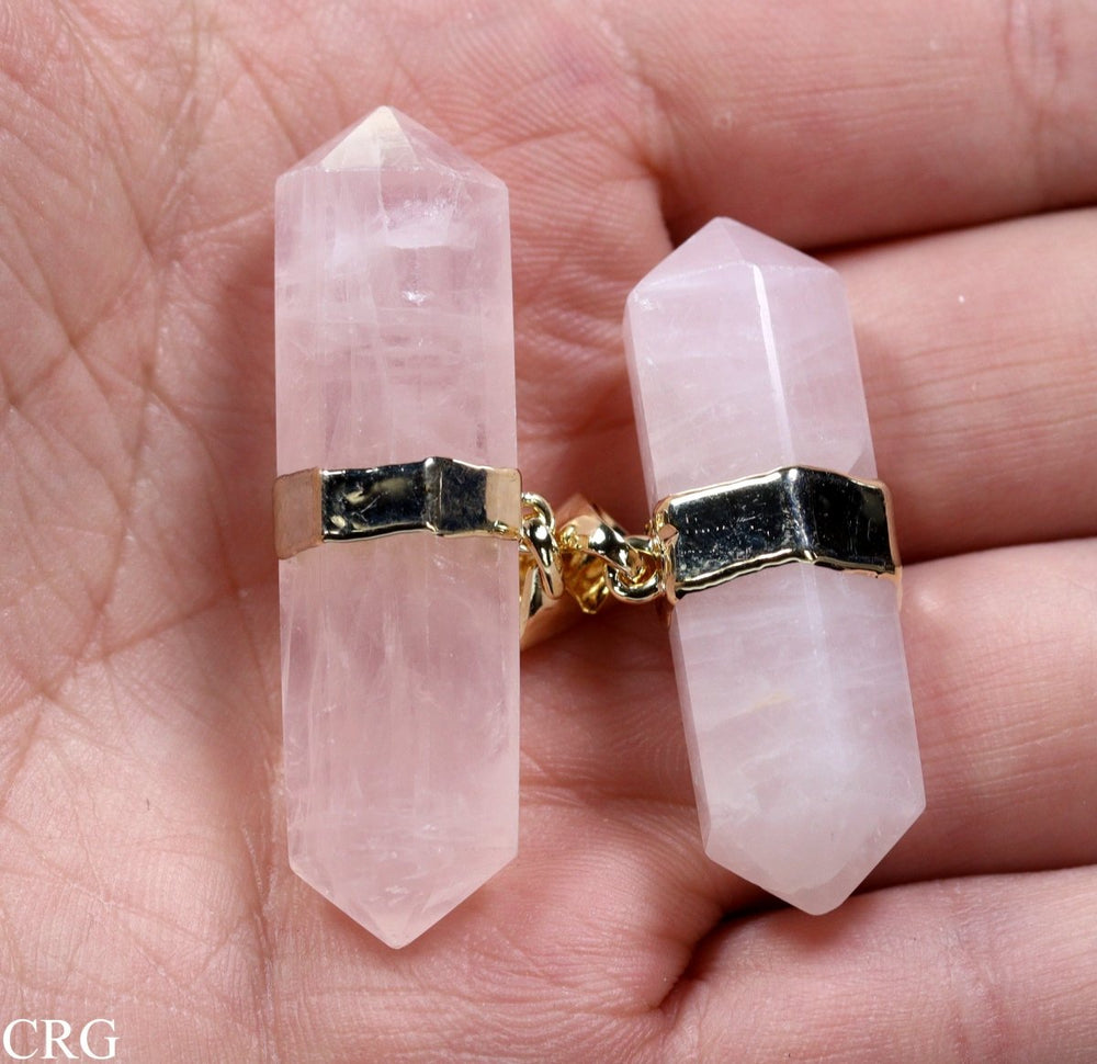 Double Terminated Rose Quartz Pendant with Gold Plating - Qty 1