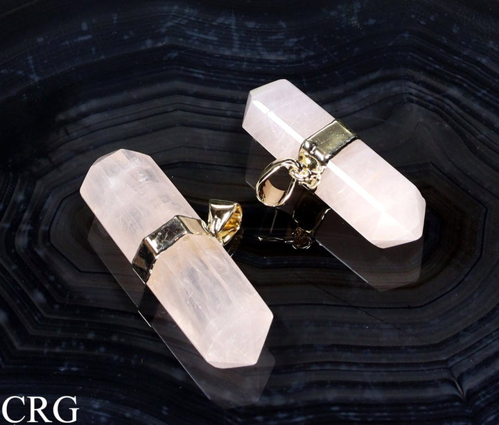 Double Terminated Rose Quartz Pendant with Gold Plating - Qty 1Crystal River Gems