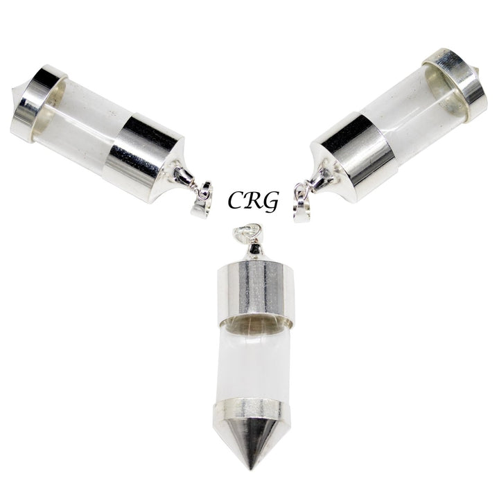 QTY 1 - Glass Bottle Pendant w/ Silver EndsCrystal River Gems