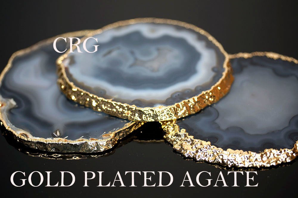 QTY 1 - Gold Plated GRAY Agate Slice / #2 / 2.75 - 3"Crystal River Gems
