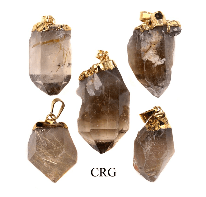 QTY 1 - Gold Plated Rutilated Quartz Point PendantCrystal River Gems