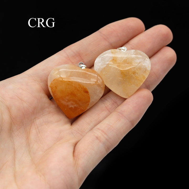 QTY 1 - Golden Healer Quartz Heart Pendant w/ Silver BailCrystal River Gems