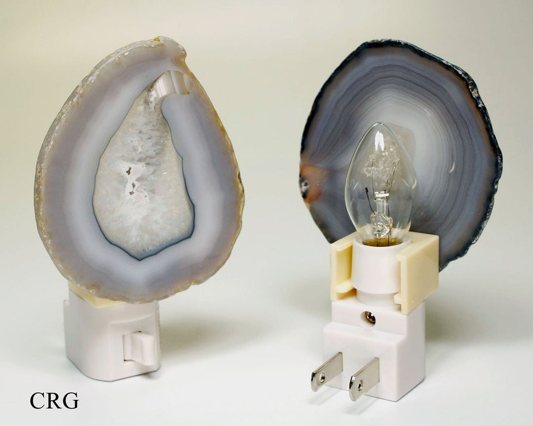 QTY 1 - Gray Agate Nightlight Lamp with Bulb & SwitchCrystal River Gems