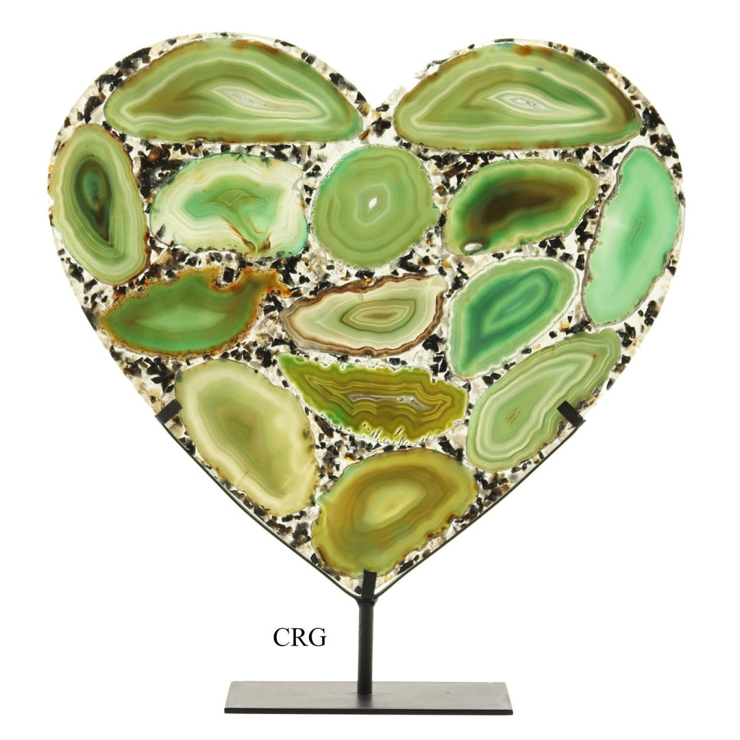 QTY 1 - Green Agate Heart on Metal Base / 10-12" AVG