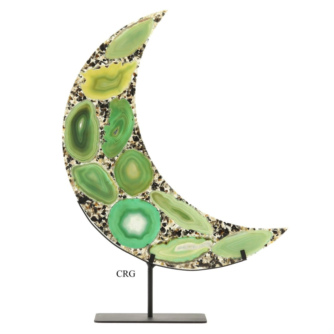 Green Agate Moon on Metal Base - 15" - 16" - QTY 1Crystal River Gems