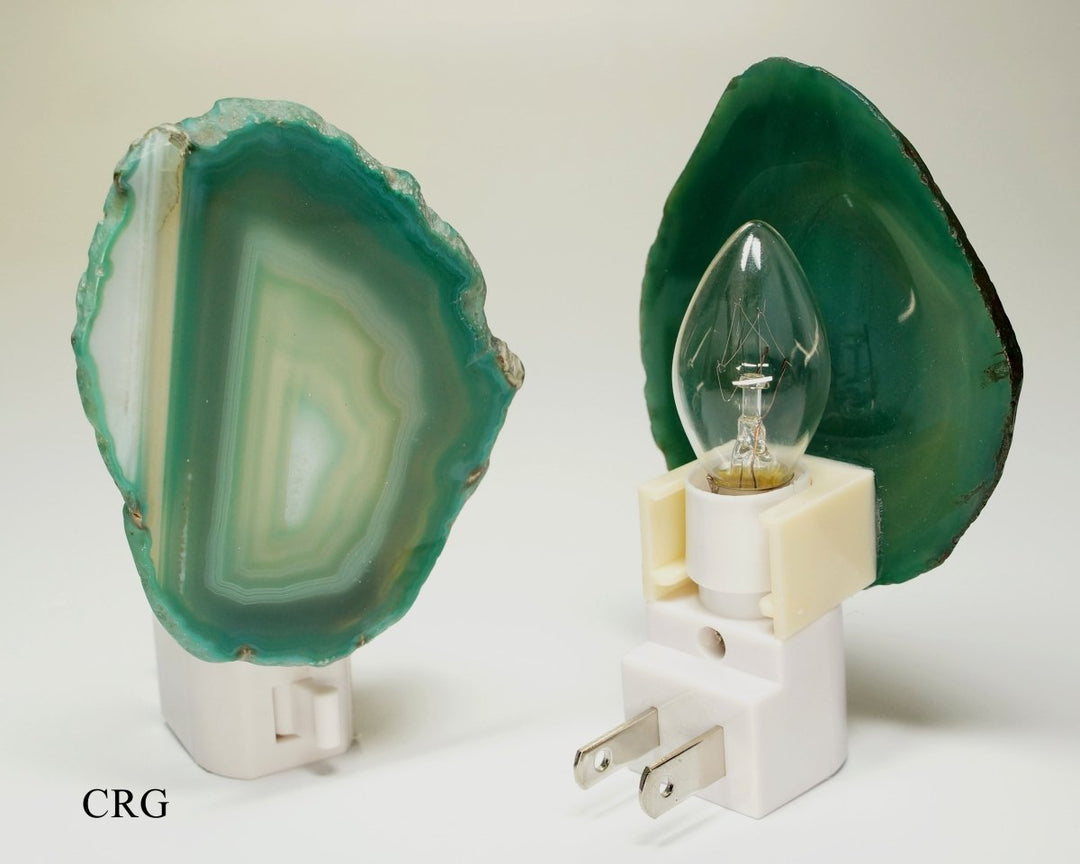 QTY 1 - Green Agate Nightlights Lamp with Bulb and SwitchCrystal River Gems