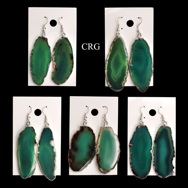 QTY 1 - Green Agate Slice Earrings with Silver Plating / 1-2" AVG