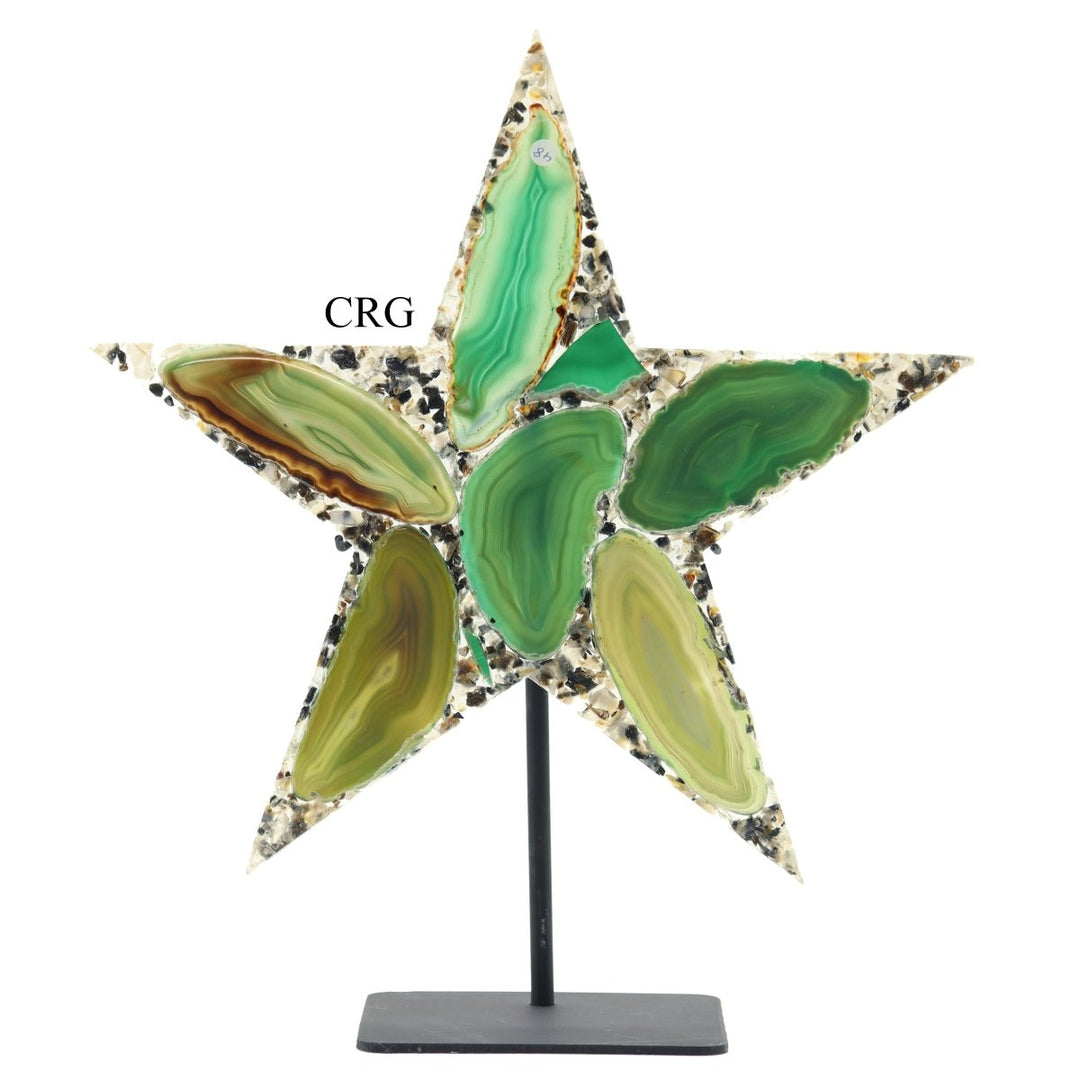 QTY 1 - Green Agate Star on Metal Base / 10-12" AVG