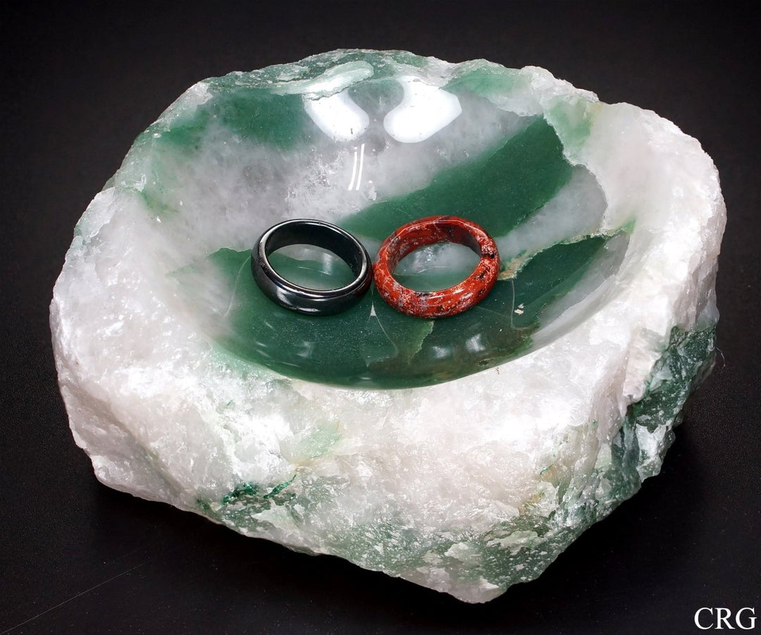 QTY 1 - Green & White Quartz Bowl / Ring DishCrystal River Gems