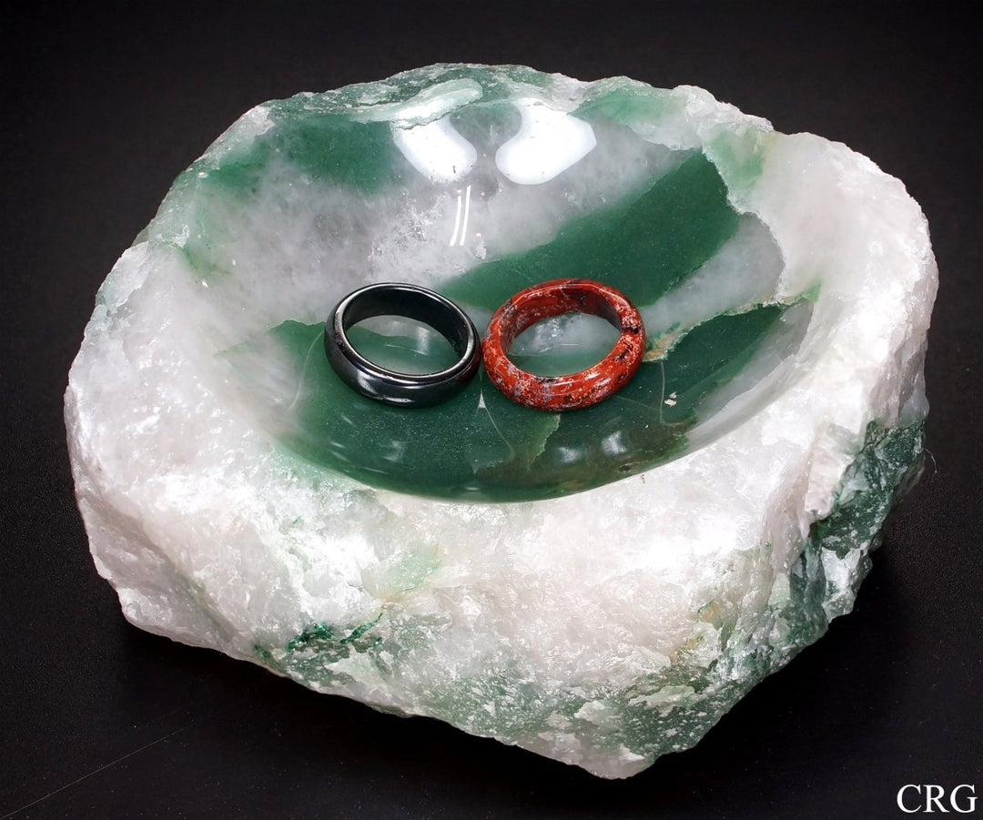 QTY 1 - Green & White Quartz Bowl / Ring Dish