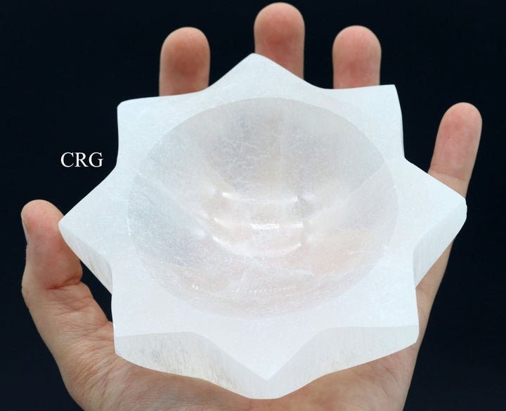 QTY 1 - Hand Carved 8 Sided Selenite Sun Bowl (12 cm Avg)Crystal River Gems