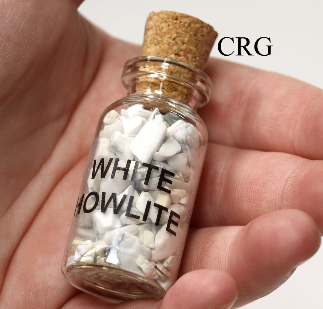 QTY 1 - Howlite Gemstone Chip Bottle / 3"