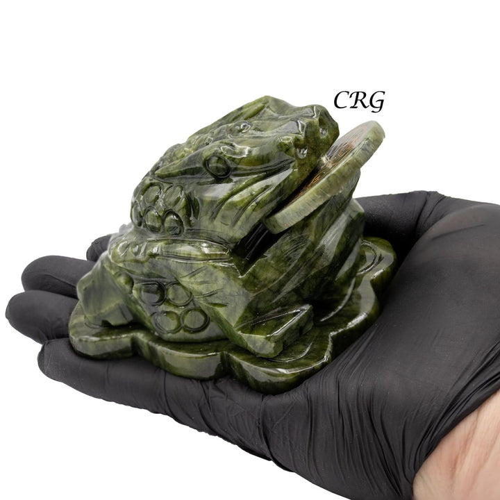 Qty 1. Jade Toad Good Luck Money FrogCrystal River Gems