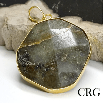 QTY 1 - Labradorite Faceted Square Pendants w/ Gold Plating / Wholesale Bulk Crystals / 1.5" Avg