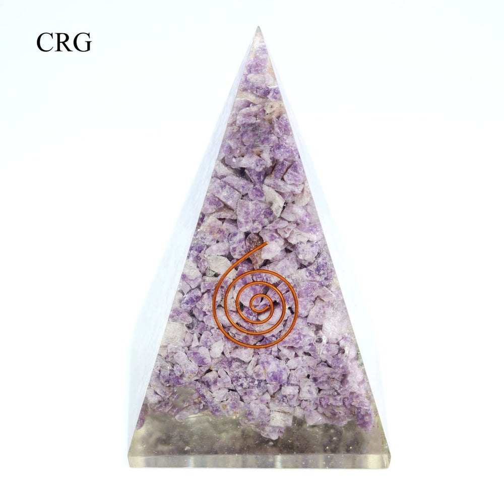 QTY 1 - Lepidolite Orgonite Pyramid with Copper / 5" AVG