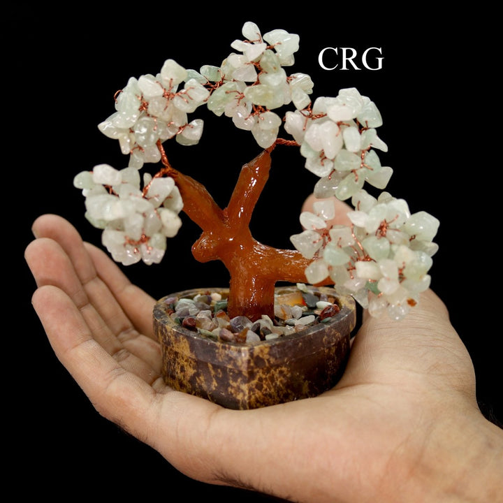 QTY 1 - Light Green Aventurine Bonsai Tree with Soapstone Base and Copper Wire / 5" AVGCrystal River Gems