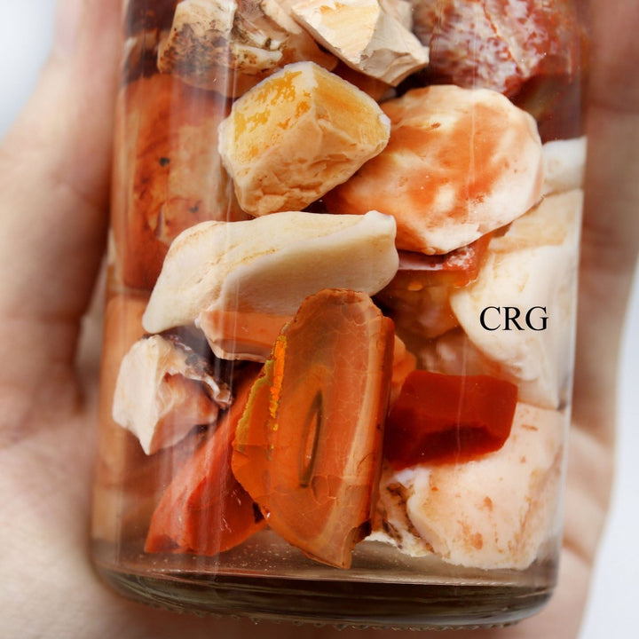 QTY 1 - Mexican Jelly Fire Opals / 3 OZ of Stones in Jar of WaterCrystal River Gems