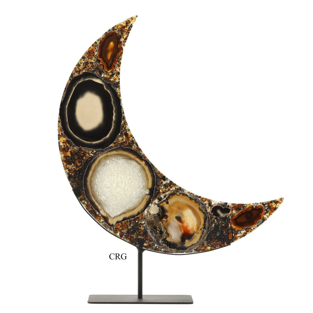 QTY 1 - Natural Agate Moon on Metal Base / 15 - 16" AVGCrystal River Gems