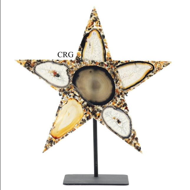 QTY 1 - Natural Agate Star on Metal Base / 10-12" AVG