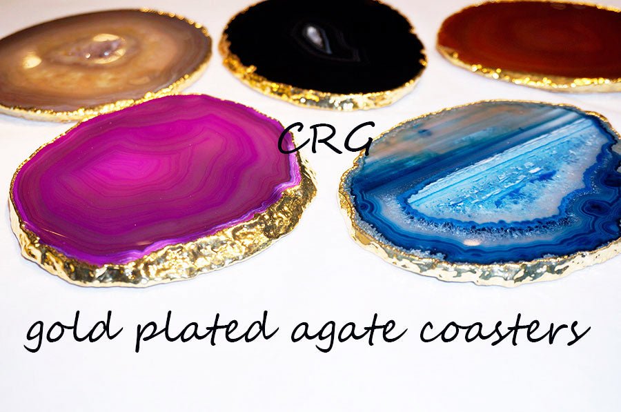 QTY 1 - Natural Gold Plated Agate Slice / #3 / 3 - 4"Crystal River Gems