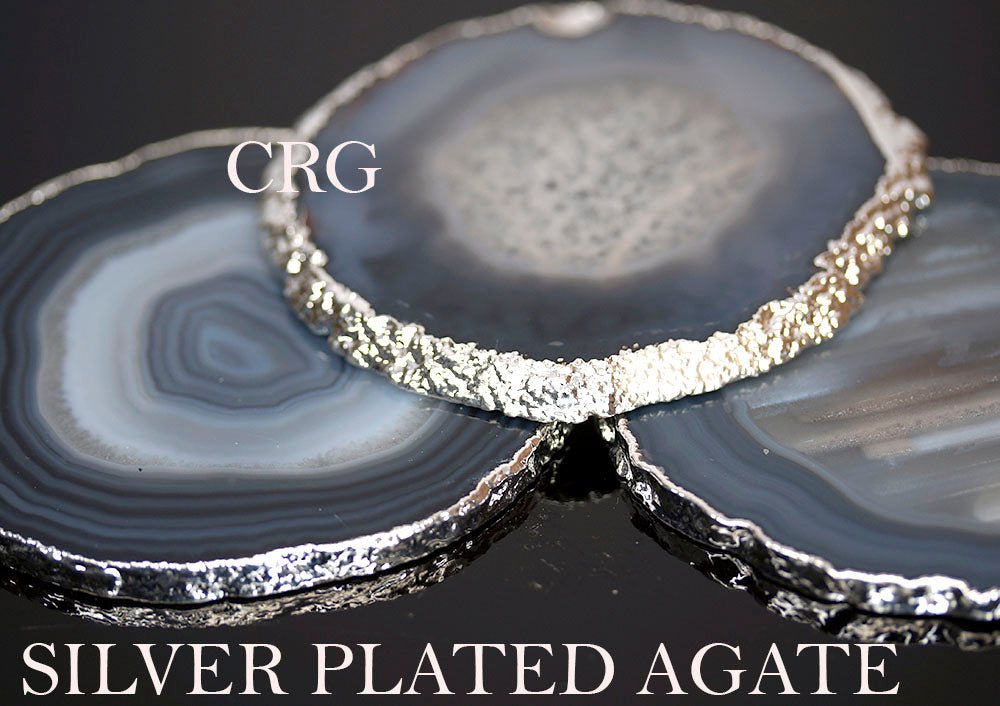 QTY 1 - Natural Silver Plated Agate Slice / #2 / 2.75 - 3"Crystal River Gems