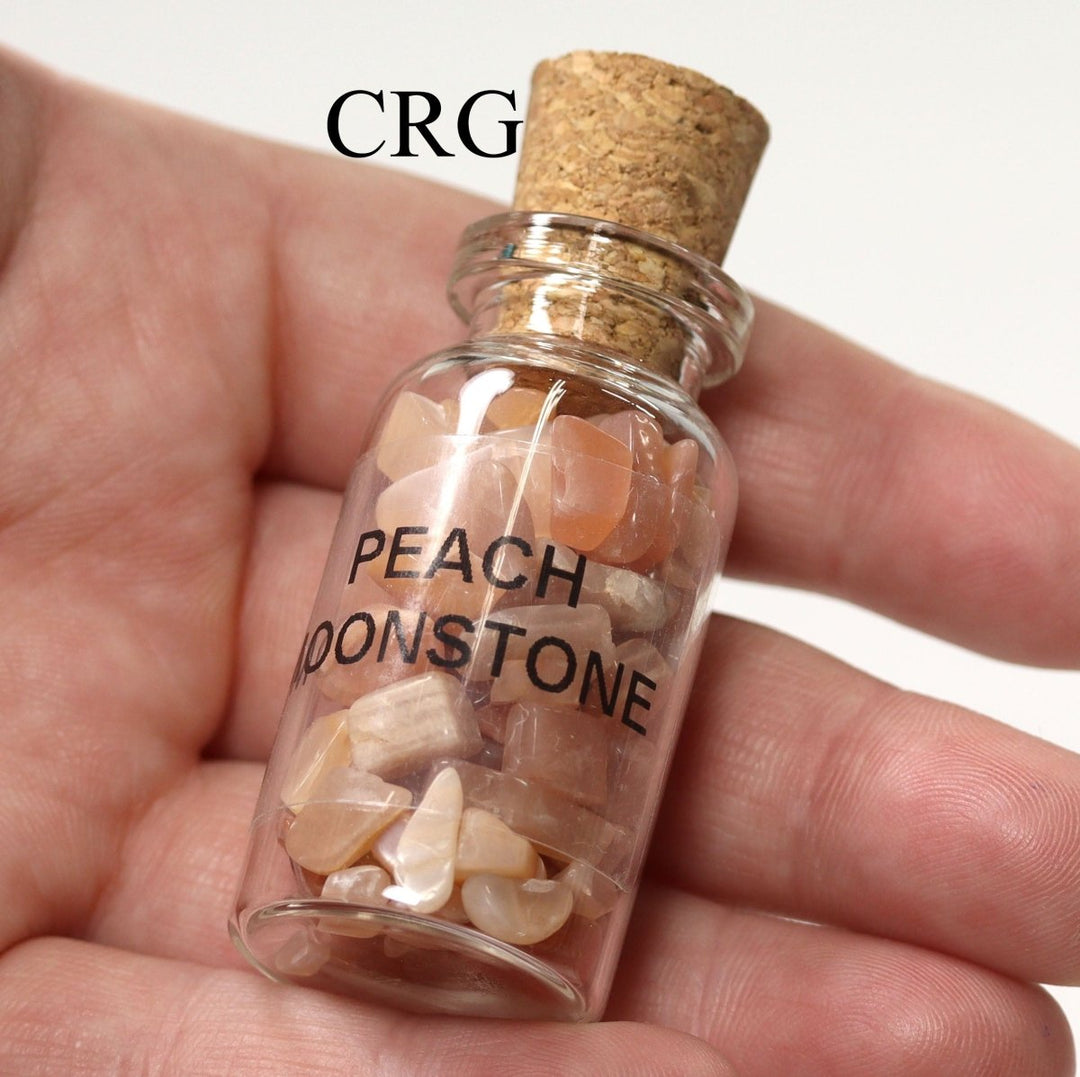 QTY 1 - Peach Moonstone Gemstone Chip Bottle / 3" Avg