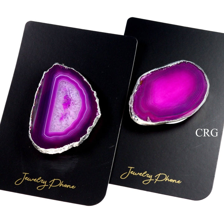 QTY 1 - Pink Agate Freeform Phone Grip w/ Silver PlatingCrystal River Gems