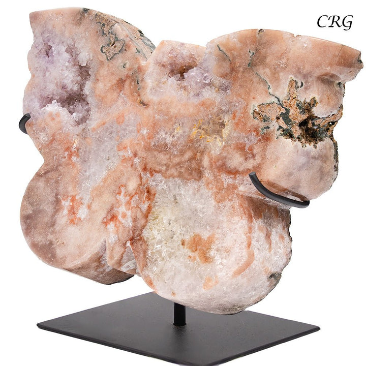 QTY 1 - Pink Amethyst Butterfly Carving on Metal StandCrystal River Gems