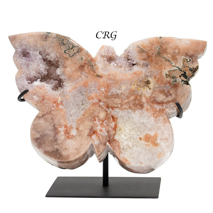 QTY 1 - Pink Amethyst Butterfly Carving on Metal StandCrystal River Gems
