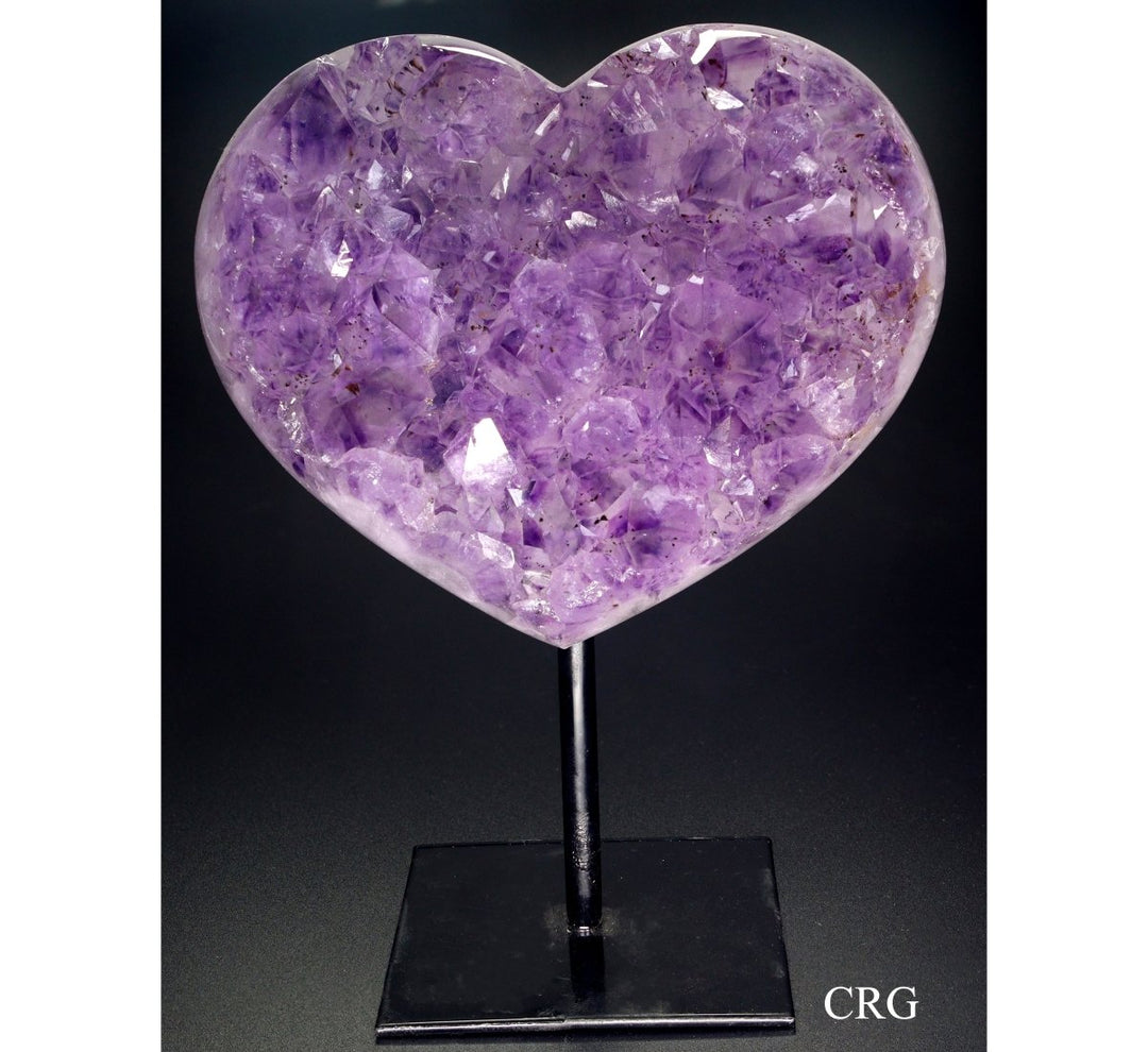 Polished Amethyst Druzy Heart on Metal Stand - 1 - 1.5 kg. - Qty 1Crystal River Gems