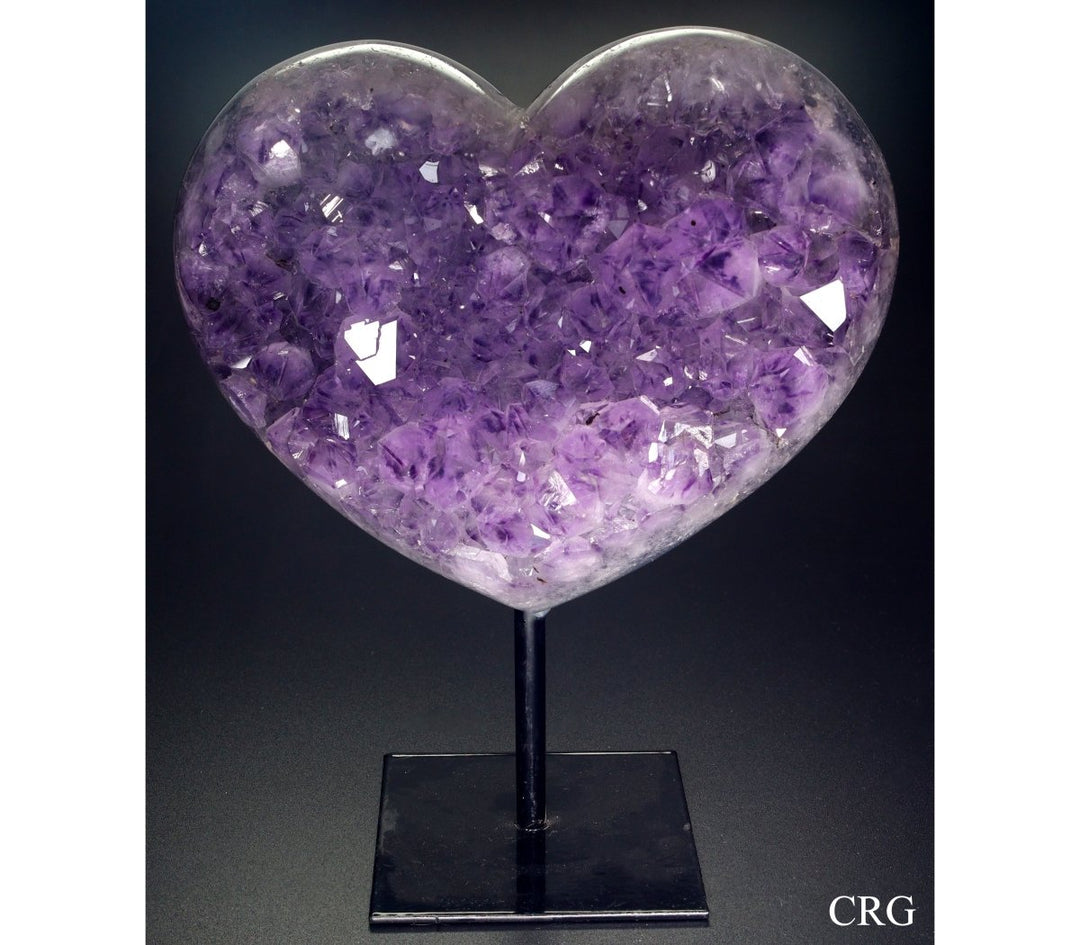 QTY 1 - Polished Amethyst Druzy Heart on Metal Stand / 1.5-2kg AVG