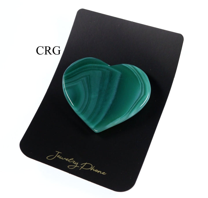 QTY 1 - Polished GREEN Agate Slice Heart Phone Grip / 2 - 3" AVGCrystal River Gems