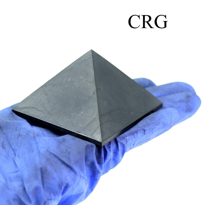 QTY 1 - Polished Shungite Pyramid / 6cm AVGCrystal River Gems