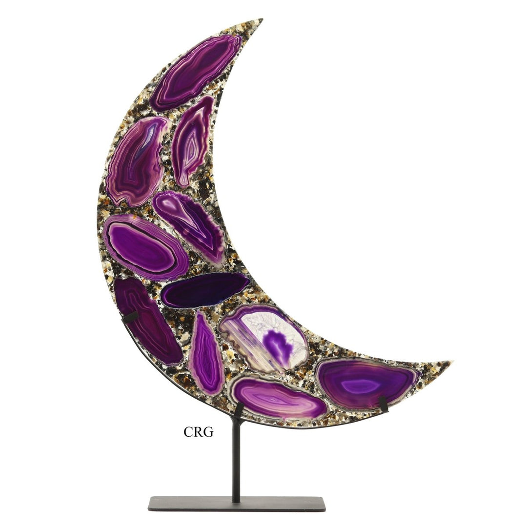 QTY 1 - Purple Agate Moon on Metal Base / 15 - 16" AVGCrystal River Gems
