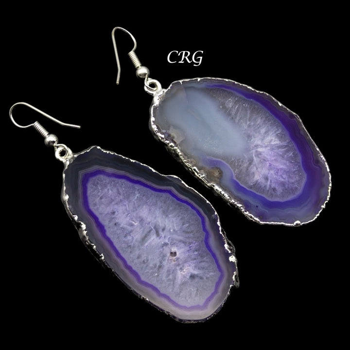 QTY 1 - Purple Agate Slice Earrings with Silver Plated Ear Wire / 1 - 2" AVGCrystal River Gems