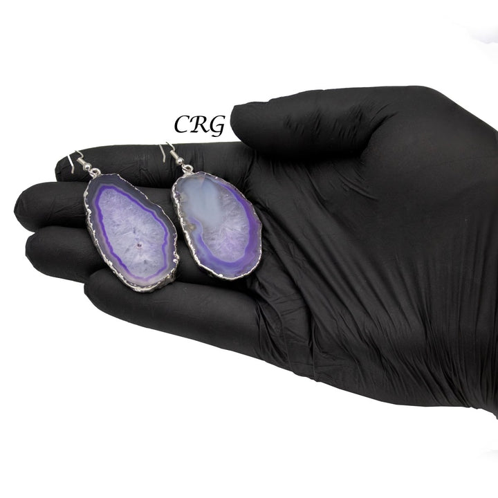 QTY 1 - Purple Agate Slice Earrings with Silver Plated Ear Wire / 1 - 2" AVGCrystal River Gems