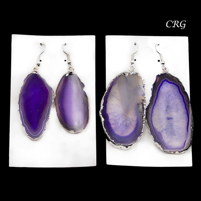 QTY 1 - Purple Agate Slice Earrings with Silver Plated Ear Wire / 1-2" AVG