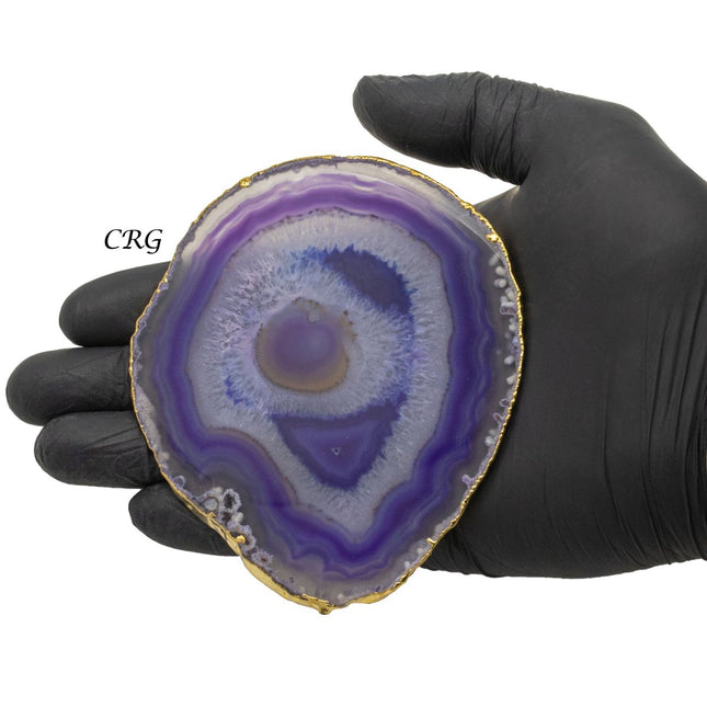 QTY 1 - Purple Gold Plated Agate Slice / #4 / 4-4.5"