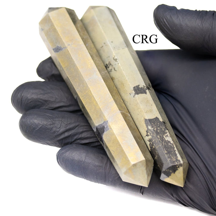 QTY 1 - Pyrite Double Pointed Wand / 4 - 5" AVGCrystal River Gems