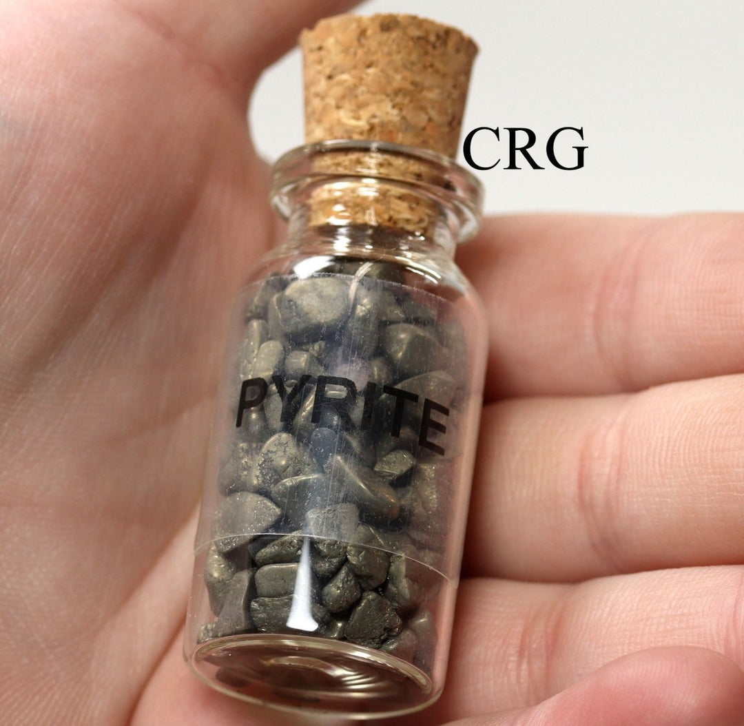QTY 1 - Pyrite Gemstone Chip Bottle / 3" Avg