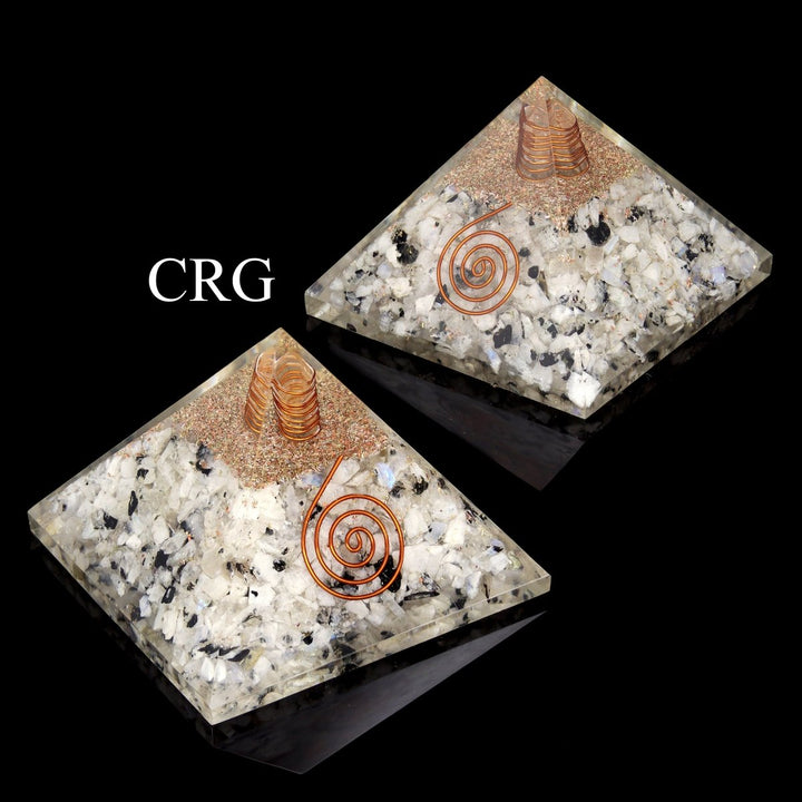 QTY 1 - Rainbow Moonstone Chip Orgonite Pyramid with Copper / 3" AvgCrystal River Gems