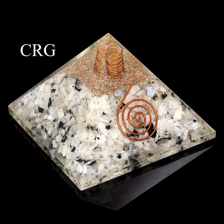 QTY 1 - Rainbow Moonstone Chip Orgonite Pyramid with Copper / 3" AvgCrystal River Gems