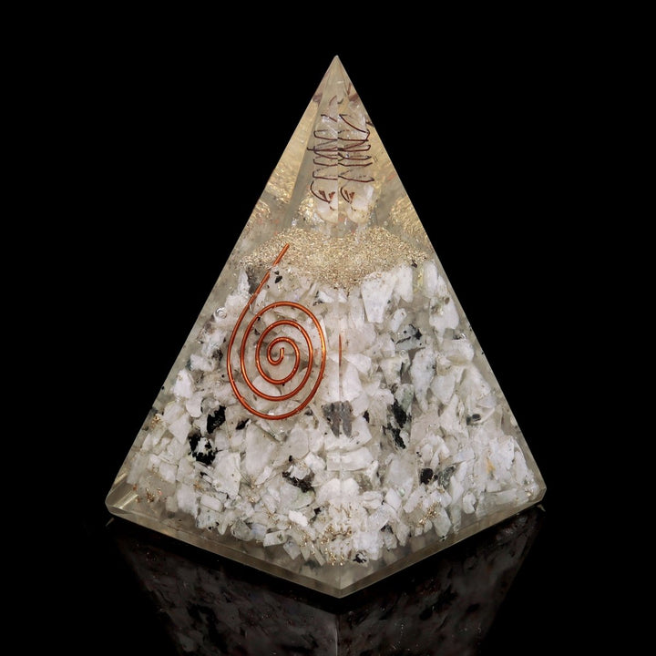 QTY 1 - Rainbow Moonstone Orgonite Pyramid with Copper / 5" AVGCrystal River Gems