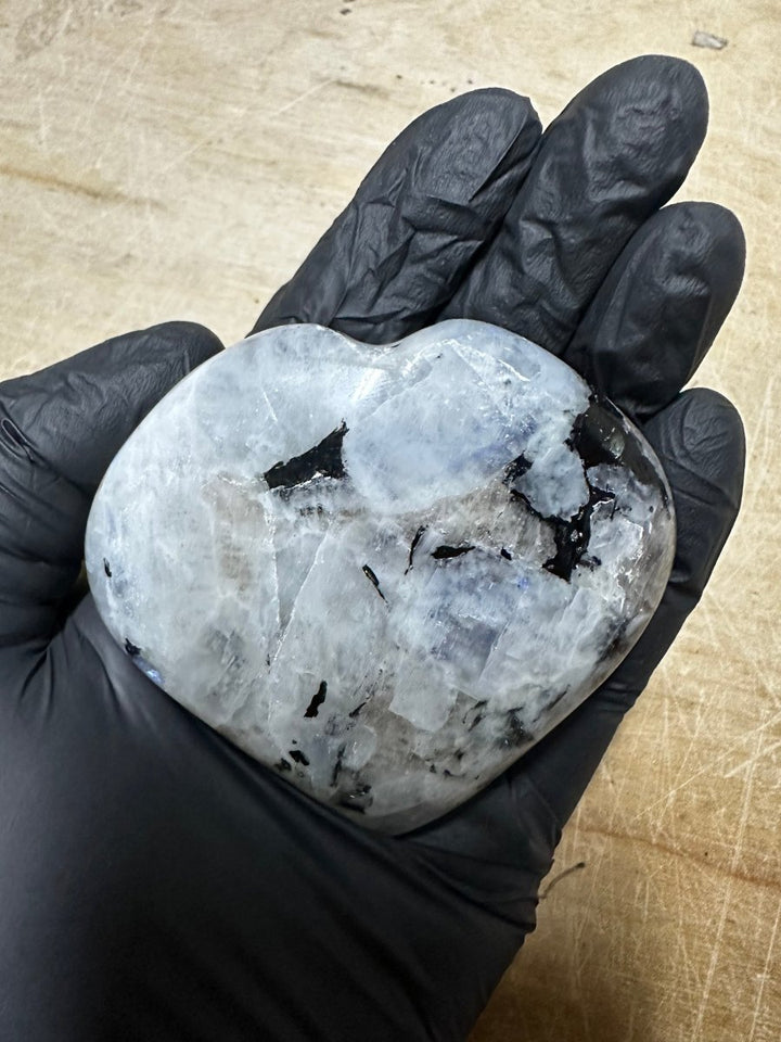 QTY 1 - Rainbow Moonstone Puffy Heart / XL Palm SizeCrystal River Gems