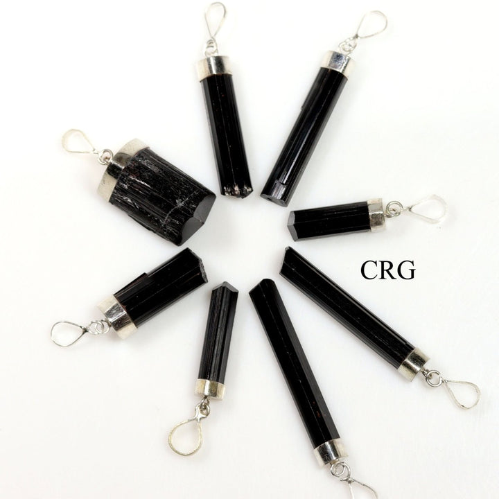 QTY 1 - Raw Black Tourmaline Sterling Silver Pendant / 1.5" AvgCrystal River Gems