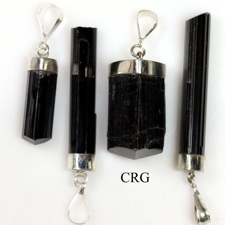 QTY 1 - Raw Black Tourmaline Sterling Silver Pendant / 1.5" AvgCrystal River Gems