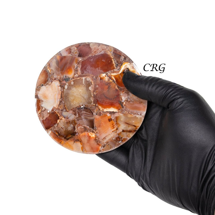 QTY 1 - Red Carnelian Resin Coaster / 4" Round Avg.Crystal River Gems