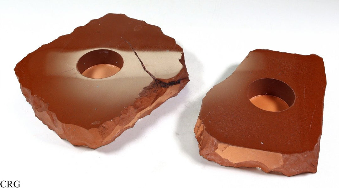 QTY 1 - Red Jasper Slab Tea Light Candle Holder / 4.5 - 5.5" AVGCrystal River Gems